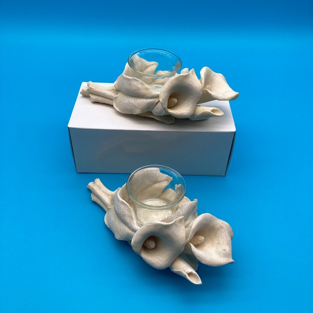 Vintage Casa Elite M. Valenti Calla Lily Votive Candle Holders - Set of 2 Italy